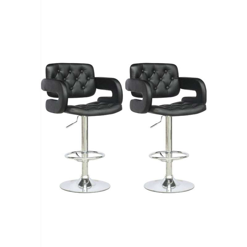 Luxury Bar Stools with Chrome Base - Set of 2 - Black