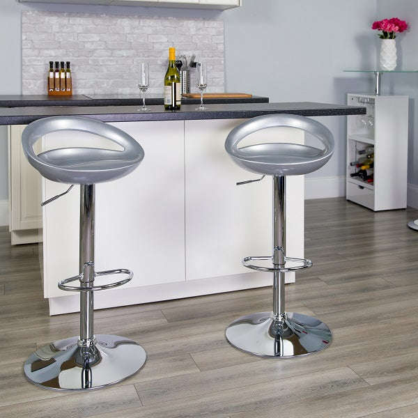 Glossy Cutout barstools with Gas Lift - set of 2 (Available in various colours) - silver