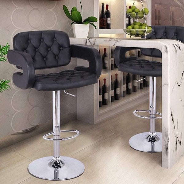 Luxury Bar Stools with Chrome Base - Set of 2 - Black