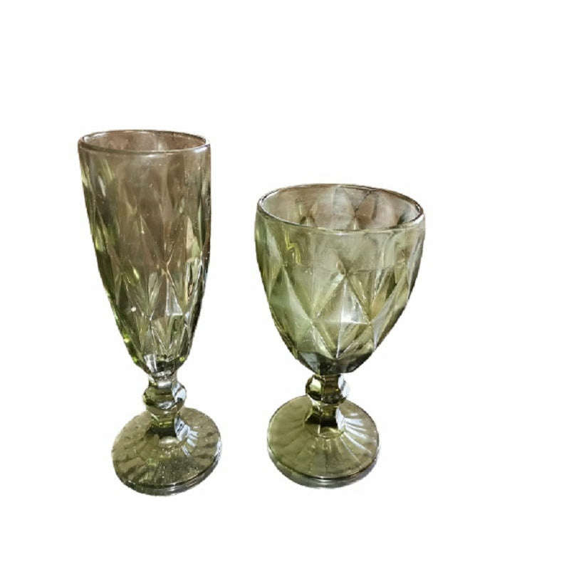 Green coloured Crystal Wine and Champagne glasses - set of 6