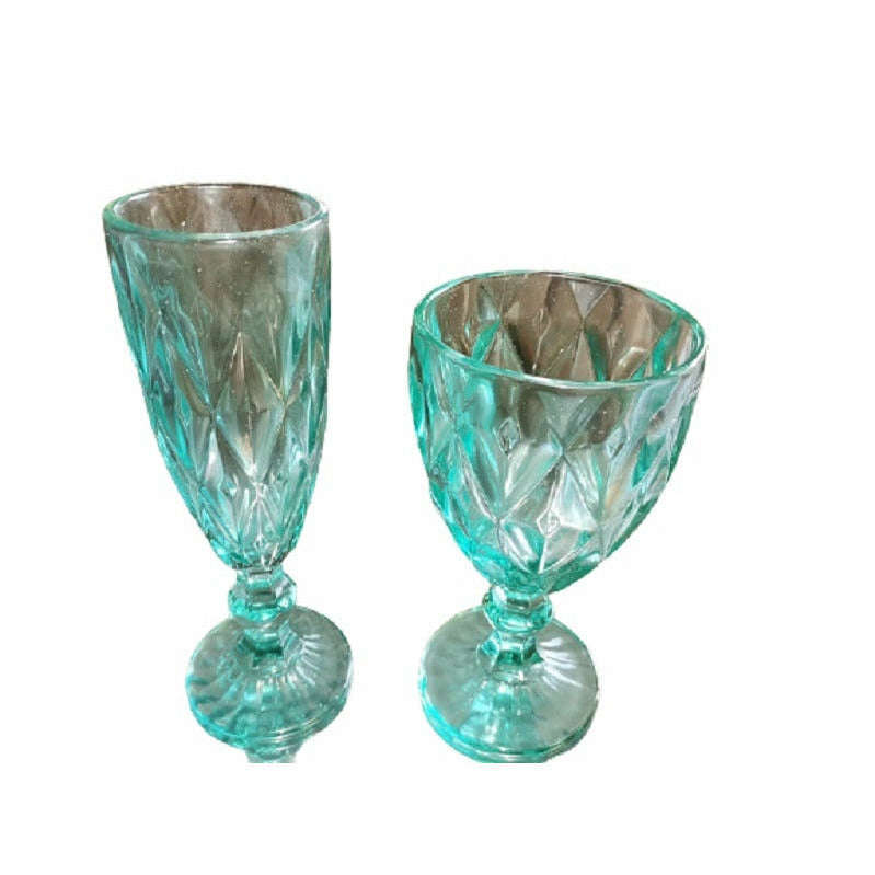 Teal Crystal Wine and Champagne glasses - set of 6