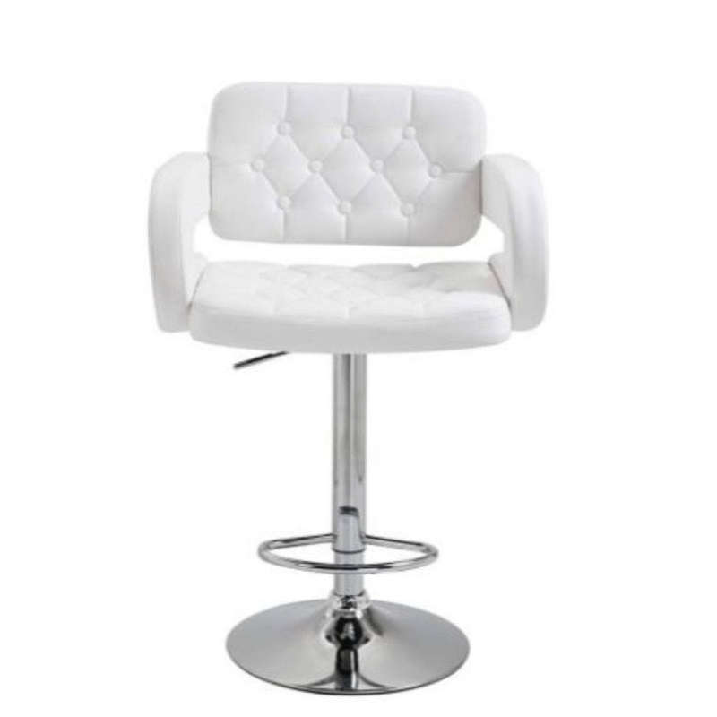 White Luxury Leather Barstool With Chrome Base