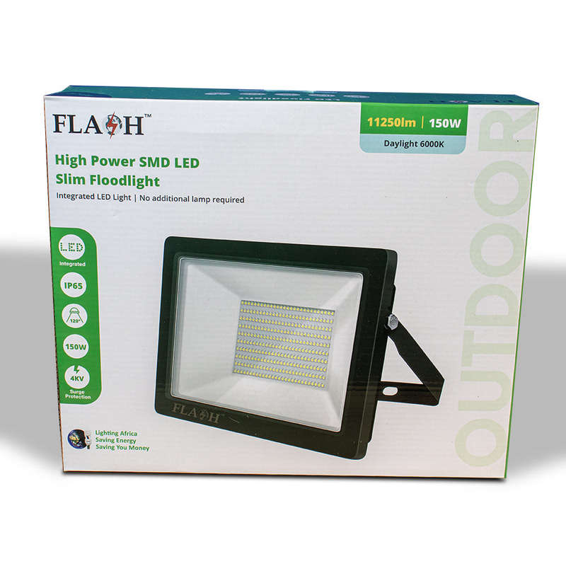 FLASH High Power Slim LED 150W Floodlight Daylight 6000K Matt Black