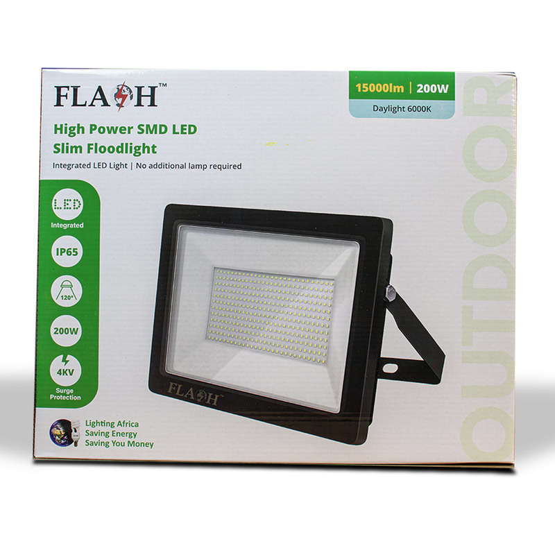 FLASH High Power Slim SMD LED 200W Floodlight Daylight 6000K Matt Black