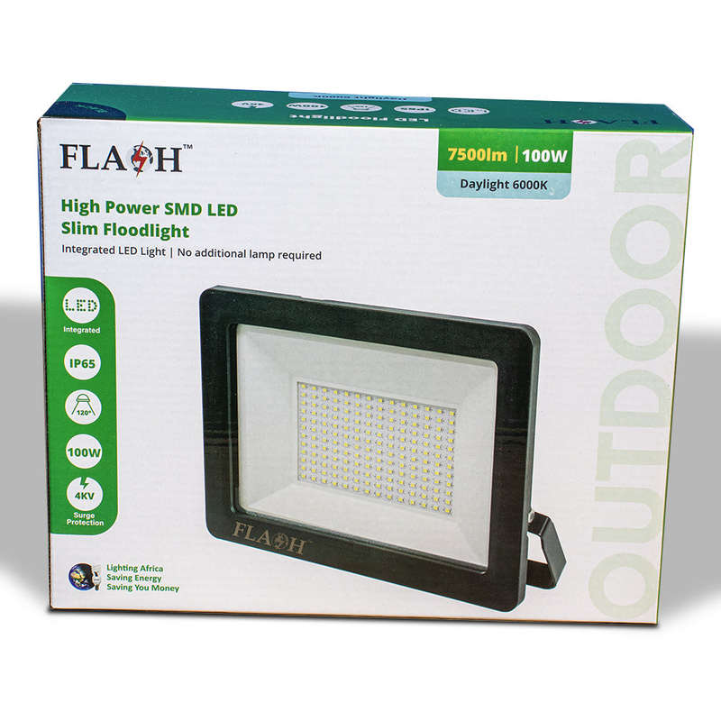 FLASH High Power Slim LED 100W Floodlight Daylight 6000K Matt Black