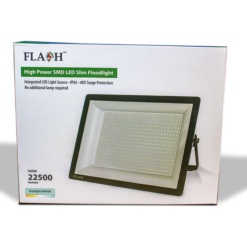 FLASH High Power Slim LED 300W Floodlight Daylight 6000K Matt Black