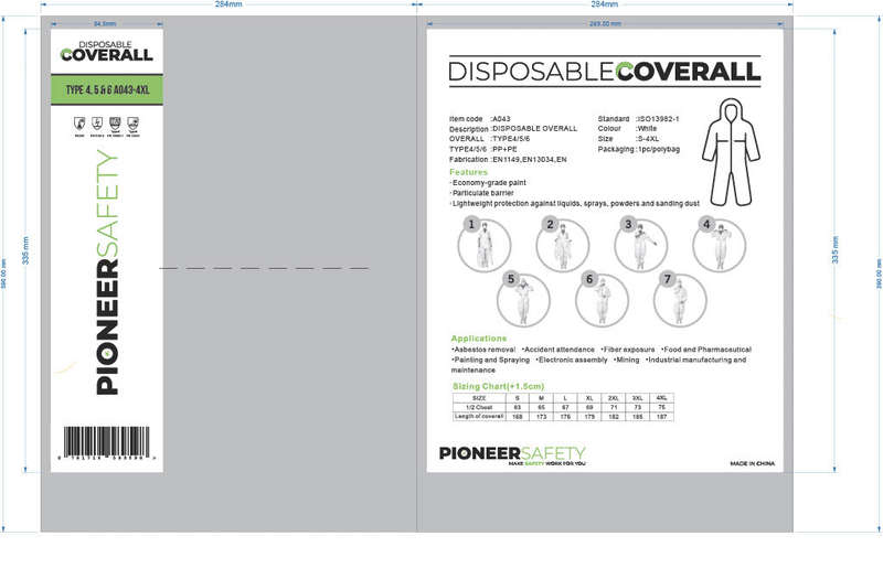 PIONEER SAFETY Overall Disposable Zip & Hood Non Woven White