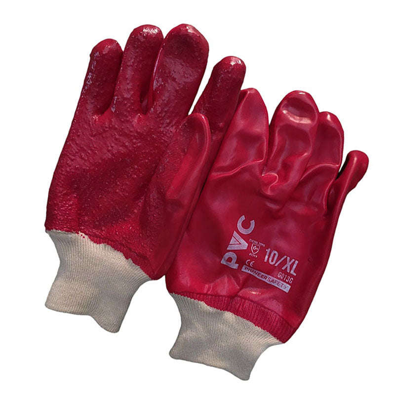 PIONEER SAFETY Gloves PVC Coat Red Extra Heavy Duty Terry Palm Rough Knit Wrist Large