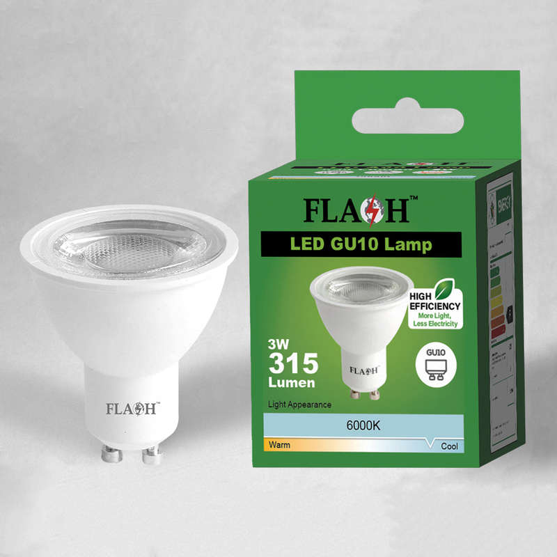 FLASH High-Efficiency 3W LED GU10 Lamp 38D (10 Pack)