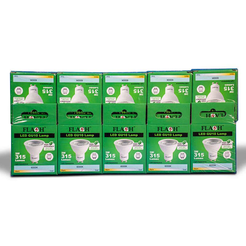 FLASH High-Efficiency 3W LED GU10 Lamp 38D (10 Pack)