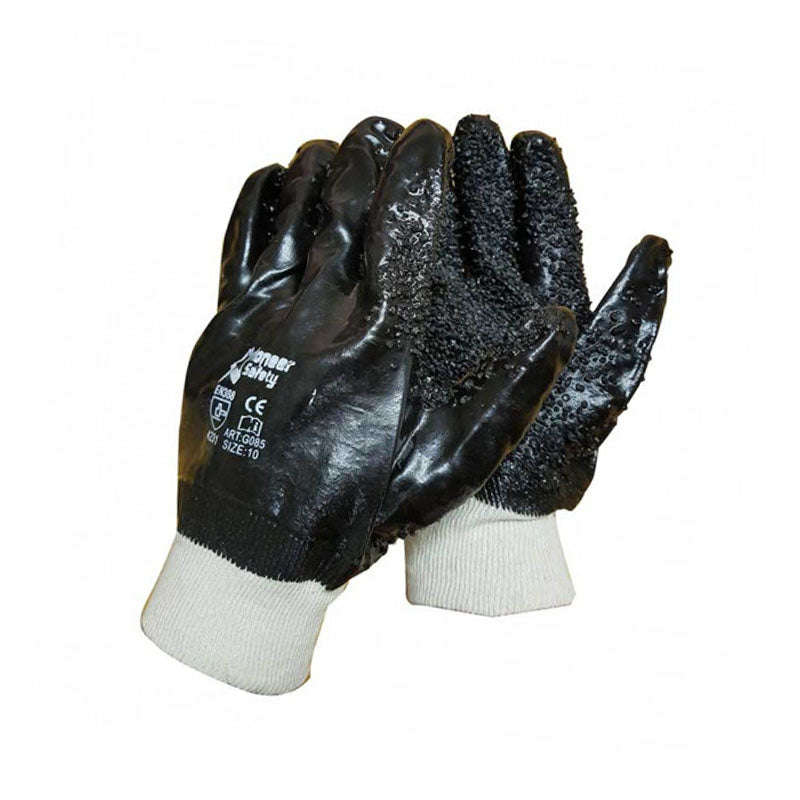 PIONEER Gloves Black Chip Palm Knit Wrist Grip and Abrasion Resistant Large