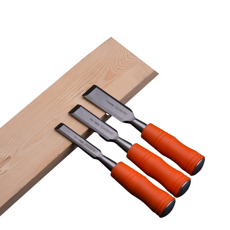 HARDEN 3 Piece Chisel Set Orange Circular Handle Wood