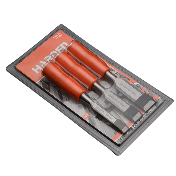 HARDEN 3 Piece Chisel Set Orange Circular Handle Wood