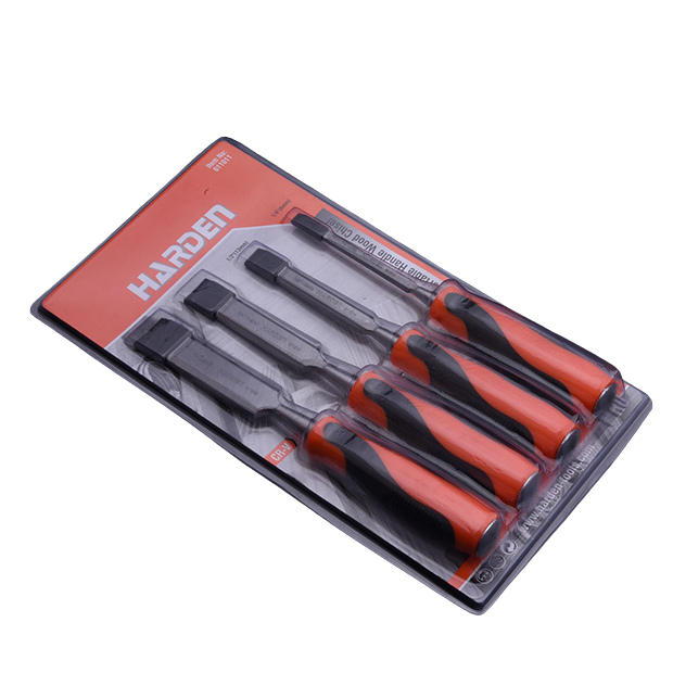 HARDEN 4 Piece Chisel Set Orange Black Handle Wood