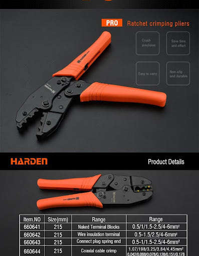 HARDEN Ratchet Crimper For Insulated Terminals 215mm
