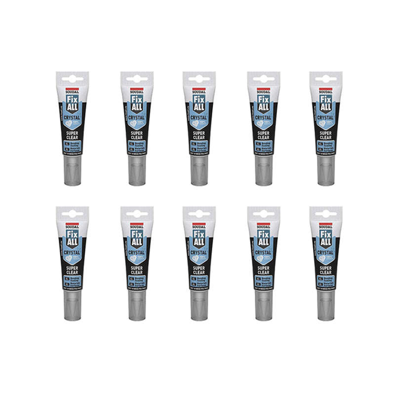 SOUDAL FIX ALL Crystal Flexible Adhesive Sealant Tube Super Clear 125ml ( 10 Pack )