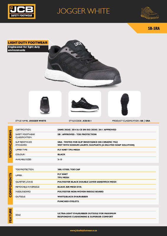 JCB Jogger Black/White Shoe Steel Toe