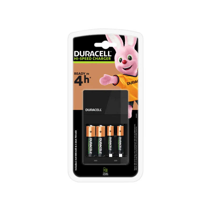 DURACELL Battery Hi-Speed Charger + 2AA + 2AAA Rechargeable Batteries CEF14