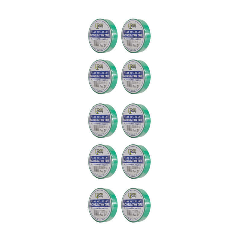 UNITED ELECTRICAL PVC Insulation Tape Green 0.18mm x 18mm x 20M ( 10 Pack )