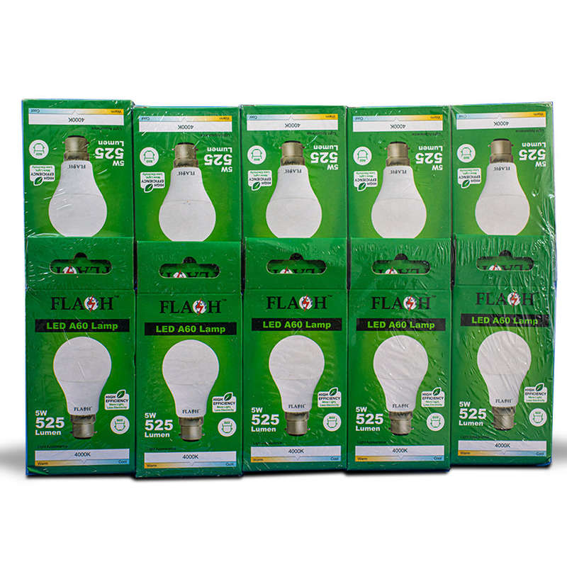 FLASH LED High Efficiency, All Purpose Light Bulb 5W A60 Lamp B22 (10 pack)