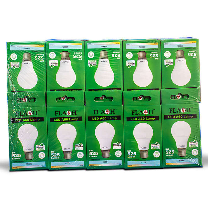 FLASH LED High Efficiency, All Purpose Light Bulb 5W A60 Lamp B22 (10 pack)