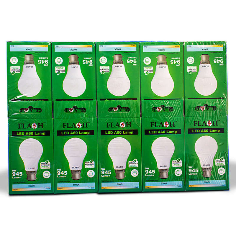FLASH LED High Efficiency All Purpose Light Bulb 9W A60 Lamp B22 (10 pack)
