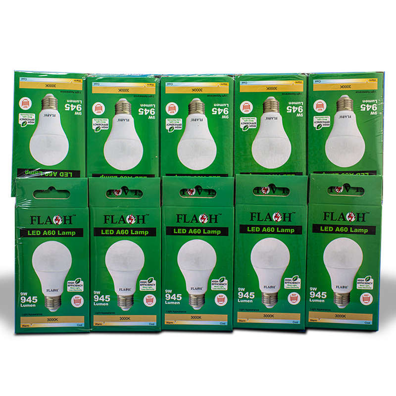 FLASH LED High Efficiency All Purpose Light Bulb 9W A60 Lamp E27 (10 pack)