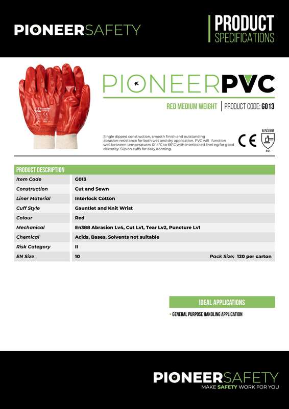 PIONEER SAFETY PVC Coated Red Knitted Wrist Gloves Large G013