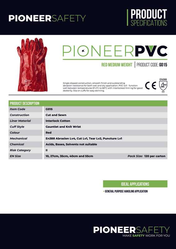 PIONEER SAFETY Pvc Coated Red Gloves Elbow Length G015