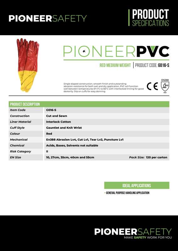 PIONEER SAFETY Pvc Coated Red Open Cuff Gloves 60cm Std Shoulder Length G016-5