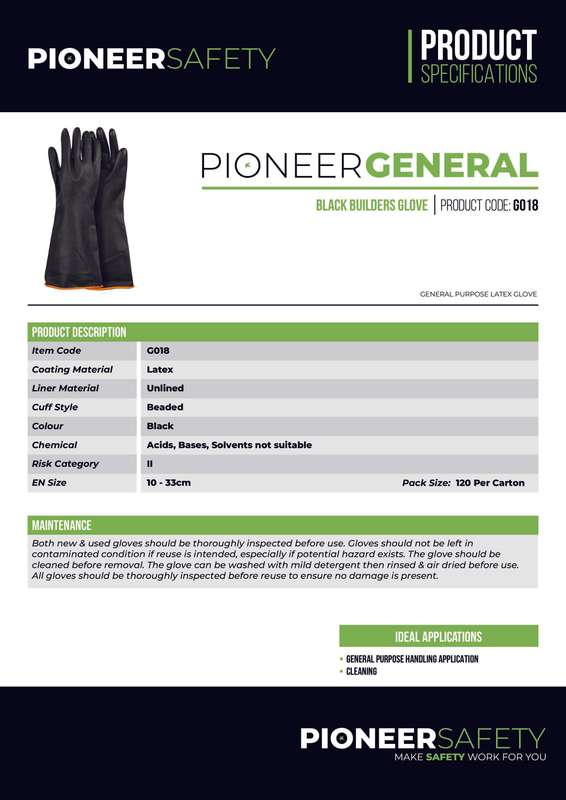PIONEER SAFETY Latex Black Rubber Builders Glove G018