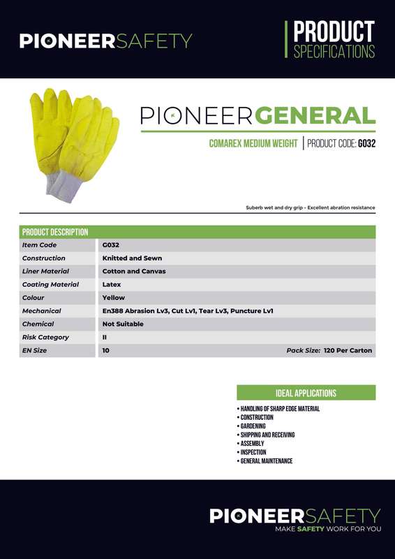 PIONEER SAFETY Yellow Comarex Crinkle Knit Wrist Glove Fully Dip Large G032