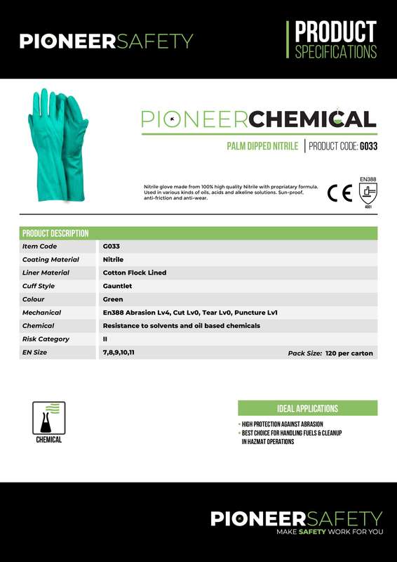 PIONEER SAFETY Chemical Nitrile Gloves Green G033