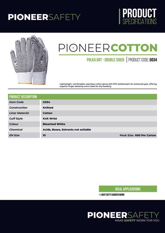 PIONEER SAFETY Cotton PVC Polka Double Sided Gloves Enhanced Grip G034( 5 Pack )