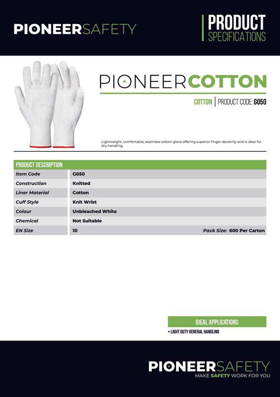 PIONEER SAFETY Cotton Machine Knit Gloves Large ( 2 Pack ) G050