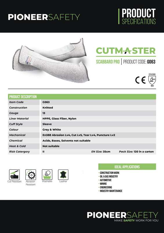 PIONEER SAFETY Cutmaster Scabbard Arm Protection Sleeves Size 10 G063