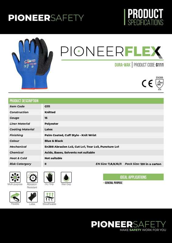 PIONEER SAFETY Flex Dura-Work Gloves Ultra Grip G111