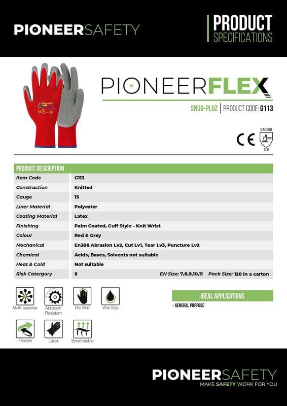 PIONEER SAFETY Flex Snug-Pluz Safety Gloves Size 10 G113