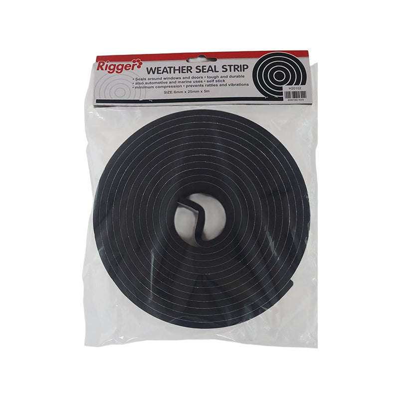 RIGGER Weather Seal Tape 6mm x 25mm x 5 MT Black Foam