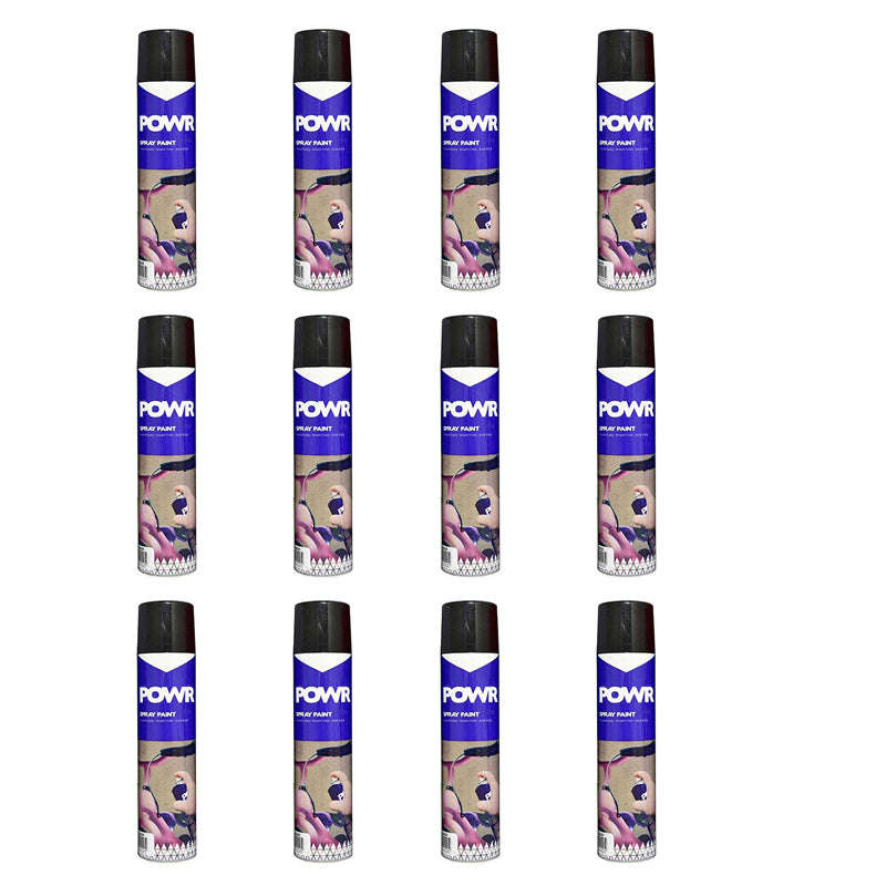 POWR Spray Paint STD 300ml Black Satin ( 12 Pack )