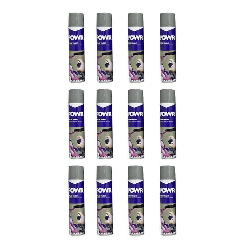 POWR Spray Paint STD 300ml Tin Grey Silver ( 12 Pack )