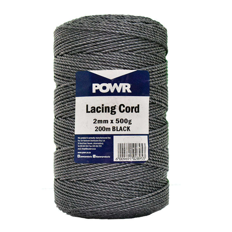 POWR Lacing Cord Black 2mm x 500g