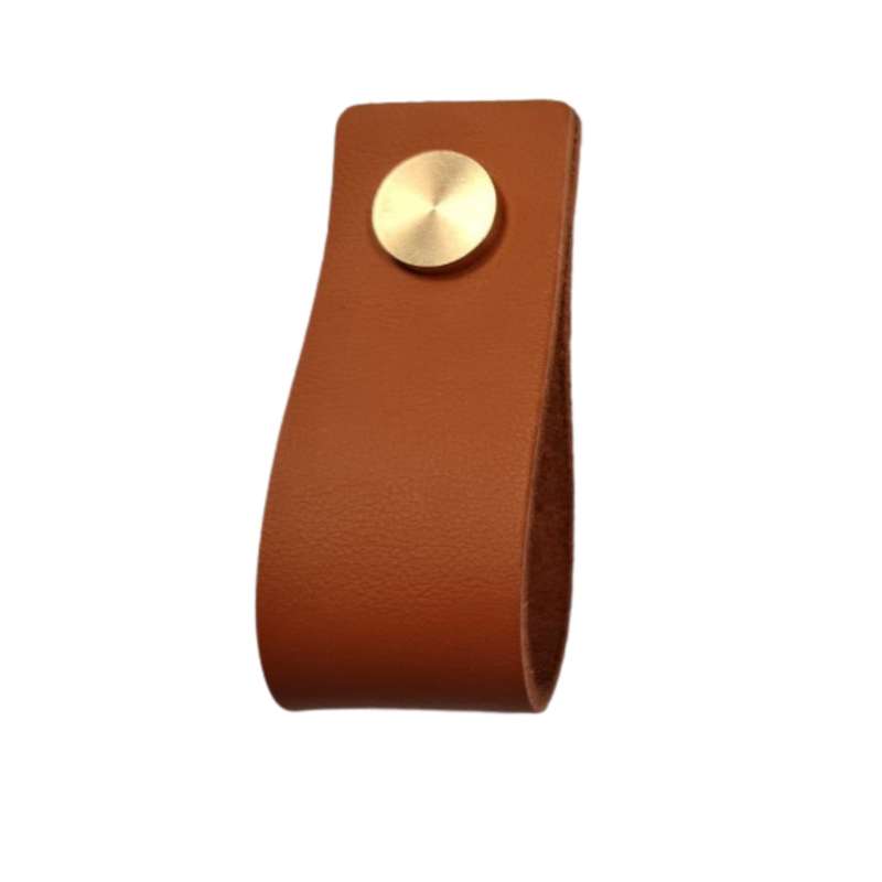 ROCO Leather Cupboard Handle Tan & Brass 128mm