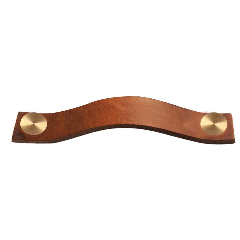 ROCO Leather Cupboard Handle Tan & Brass 128mm