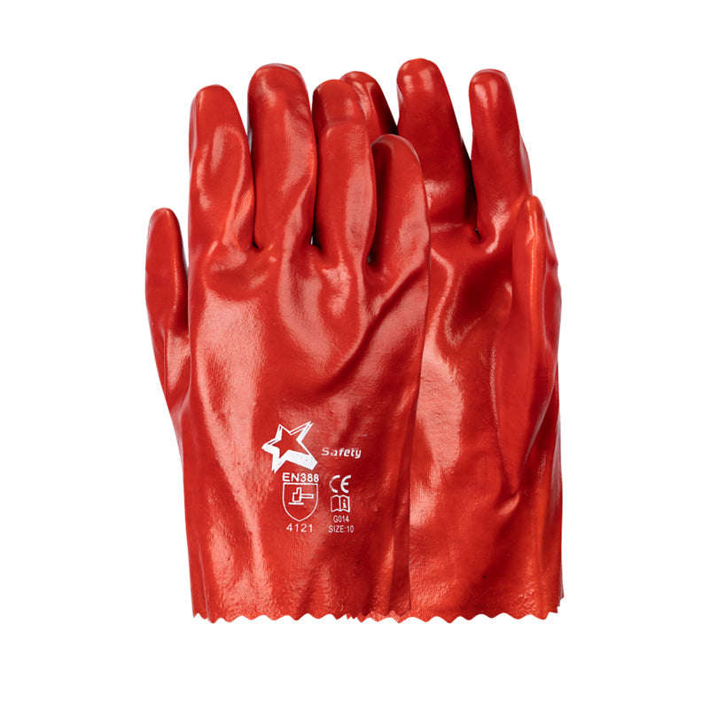 PIONEER SAFETY Pvc Coated Red Gloves Large