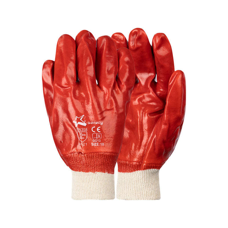 PIONEER SAFETY PVC Coated Red Knitted Wrist Gloves Large G013