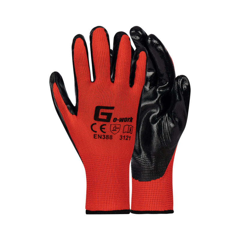 PIONEER SAFETY Nitrile Coated Palm Flexo Grip Gloves Red G021