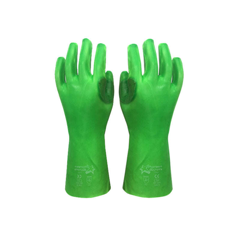PIONEER SAFETY Gloves PVC Reinforced High Visibility Green Elbow 35cm G095
