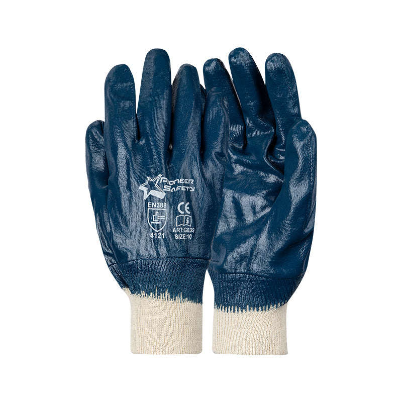 PIONEER SAFETY Nitrile Coated Blue Knit Wrist Gloves G039