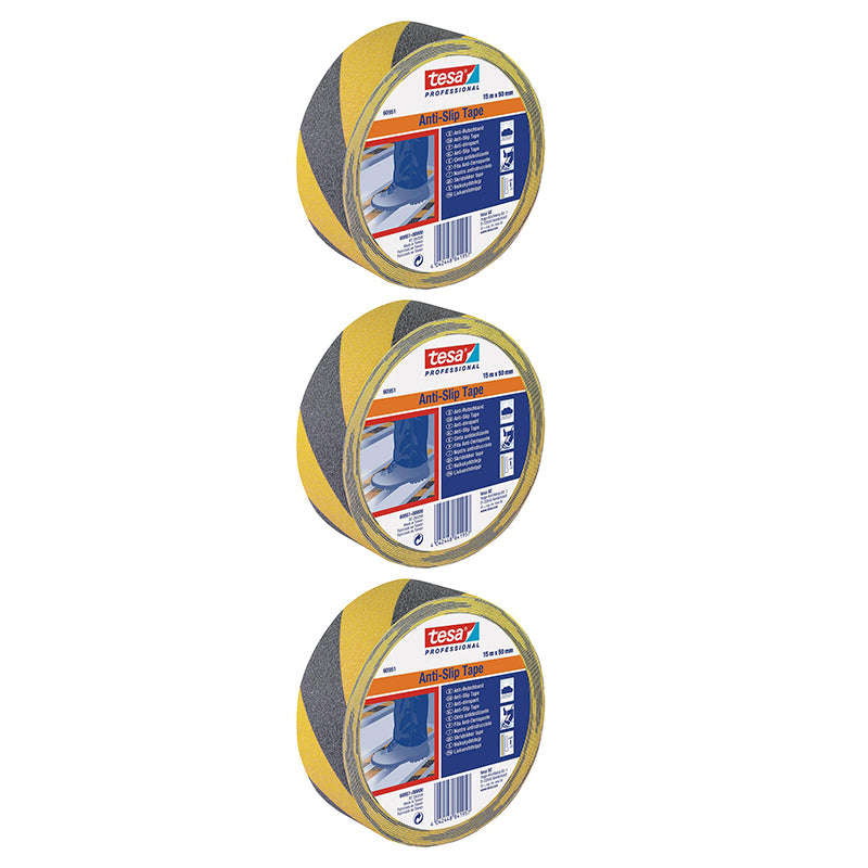 TESA Anti Slip Tape Professional 15m x 50mm Yellow-Black ( 3 Pack )